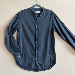 Officine Generale Men’s Gaston Band Collar Button Down Shirt Washed Black Small